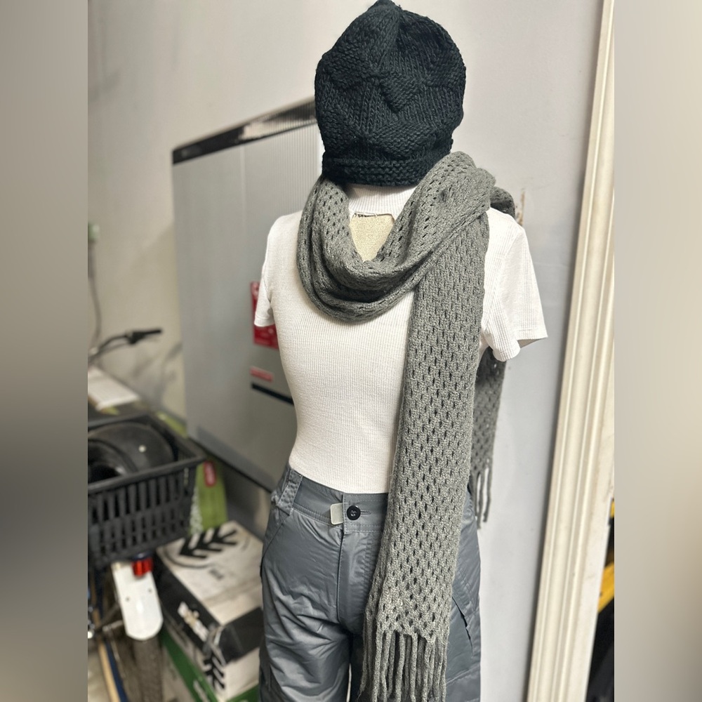 Gray Knit Scarf and Hat Set